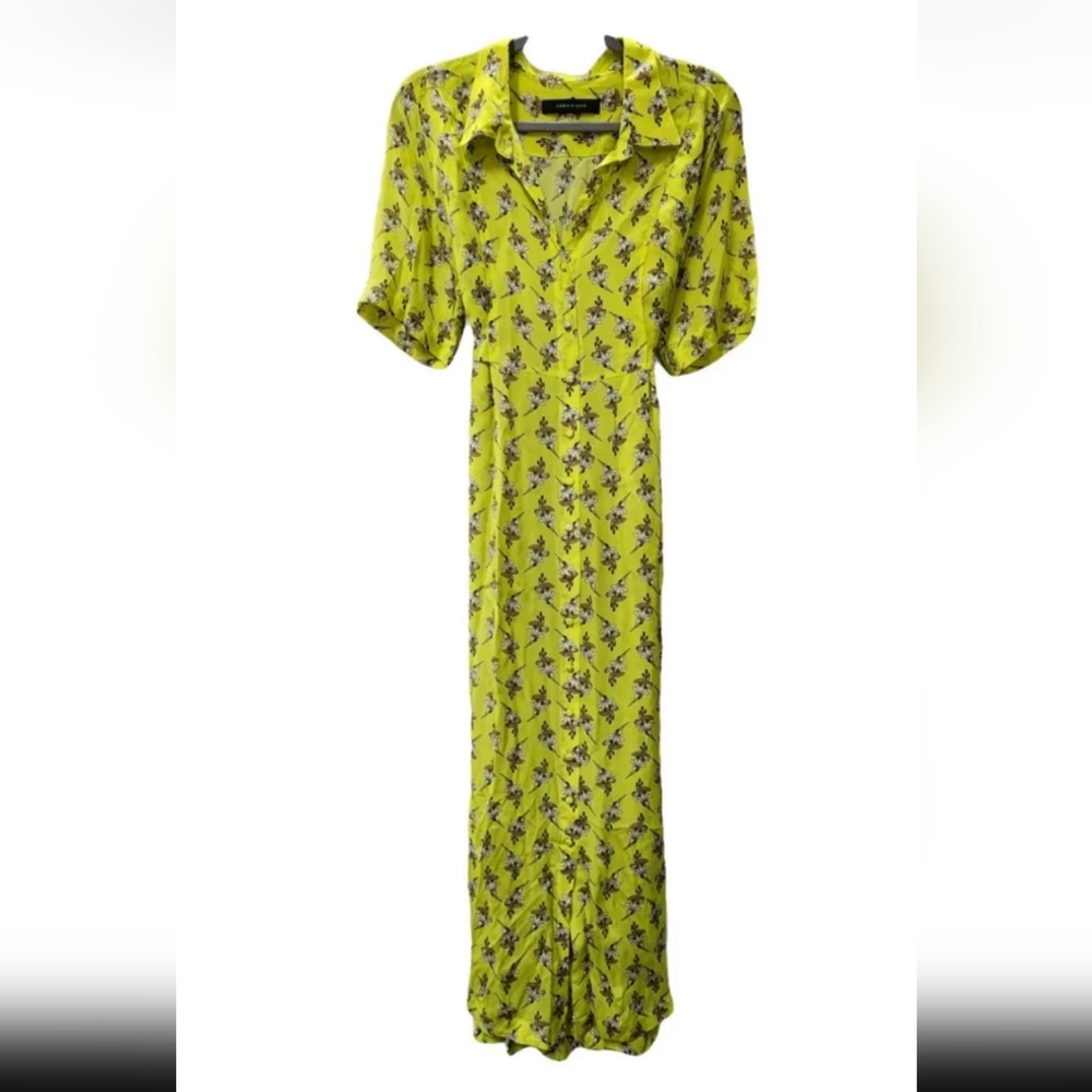 Emma & Gaia - Yellow Floral Print Midi Viscose Dress with Black Ties